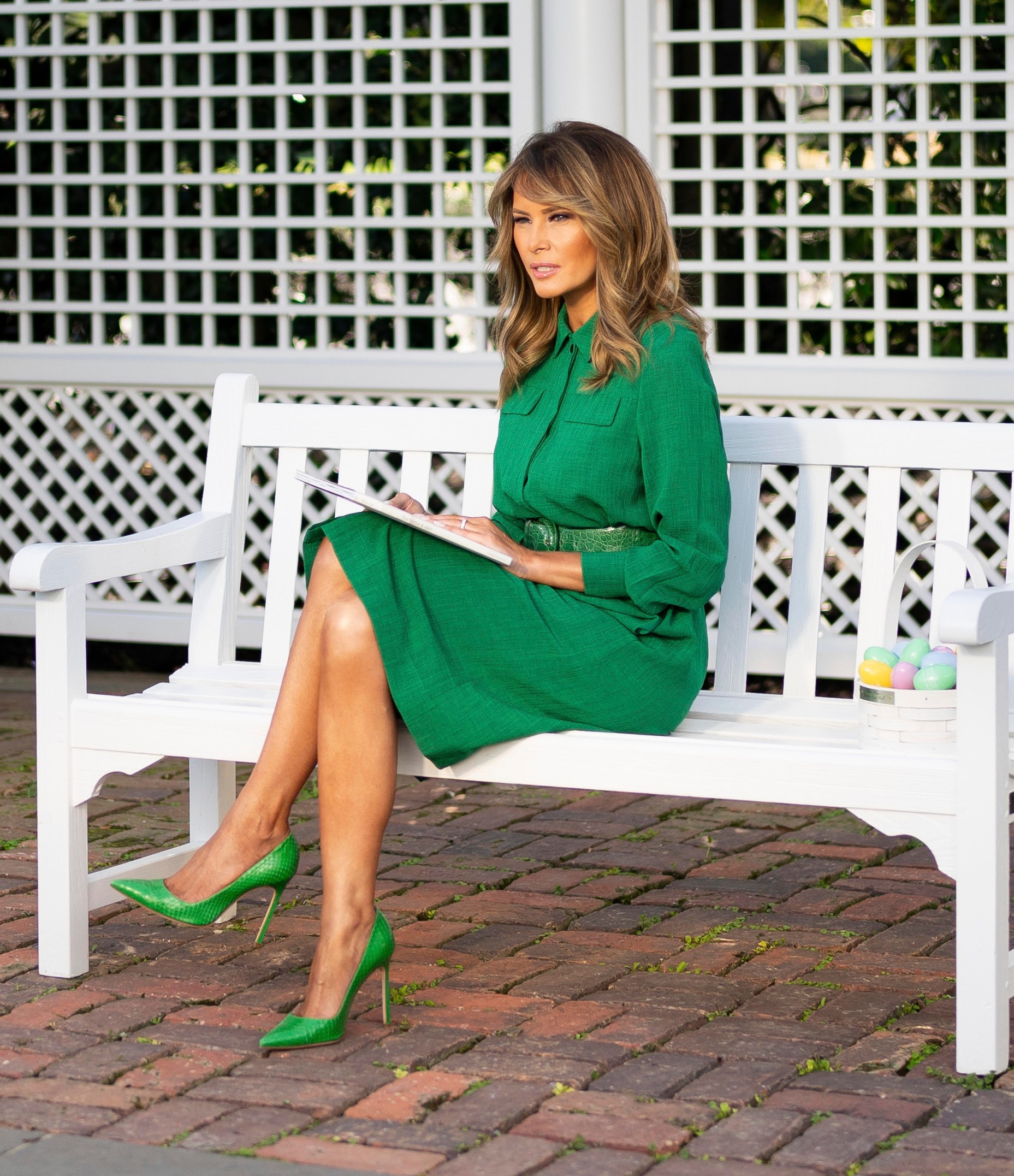 April 8, 2020, Washington, DC, United States of America: U.S First Lady Melania Trump, reads the book The Little Rabbit by Nicola Killen during a video recording to be shared online with children for Easter in the Kennedy Garden of the White House April 8, 2020 in Washington, DC., Image: 513800940, License: Rights-managed, Restrictions: , Model Release: no, Credit line: Andrea Hanks/White House / Zuma Press / Profimedia
